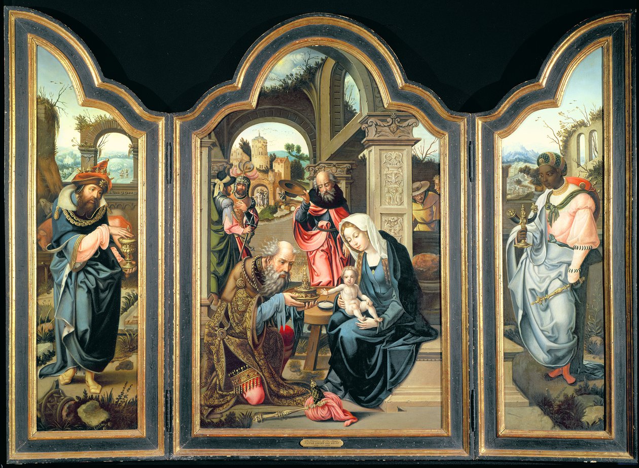 Triptykon, der skildrer magernes tilbedelse, ca. 1600 af Pieter Coecke van Aelst