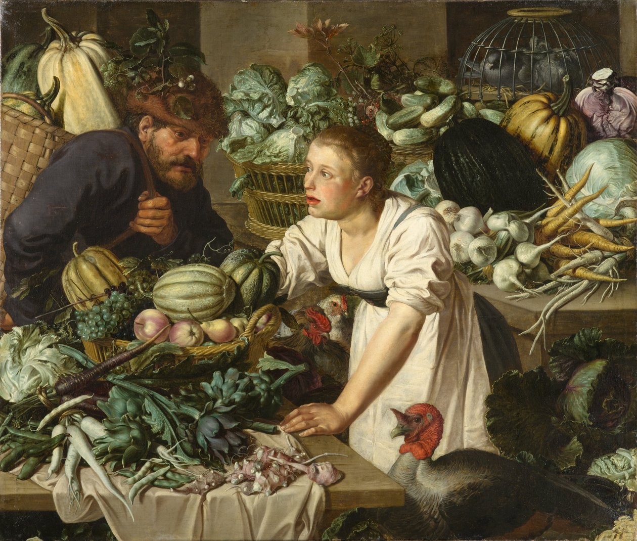 Stilleben med to figurer af Pieter Cornelisz van Rijck  