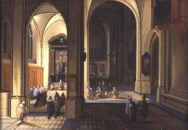 Interiør af en gotisk kirke (olie på kobber) af Pieter the Elder Neeffs