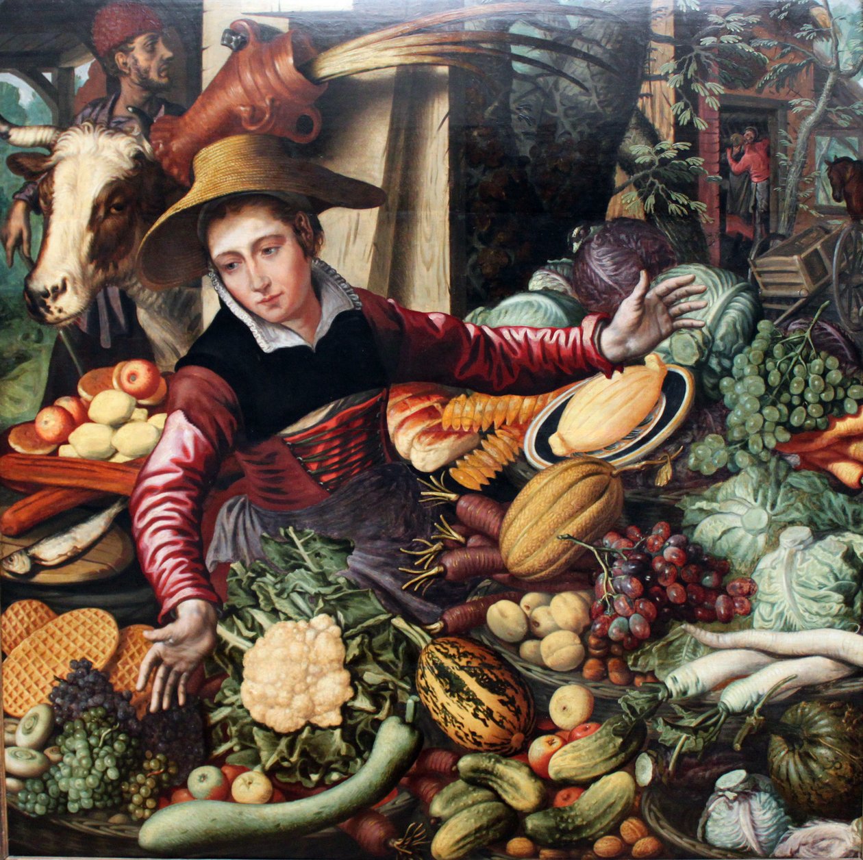 Tysk: Markedskvinde ved grøntsagsboden Grøntsagssælgeren af Pieter Aertsen
