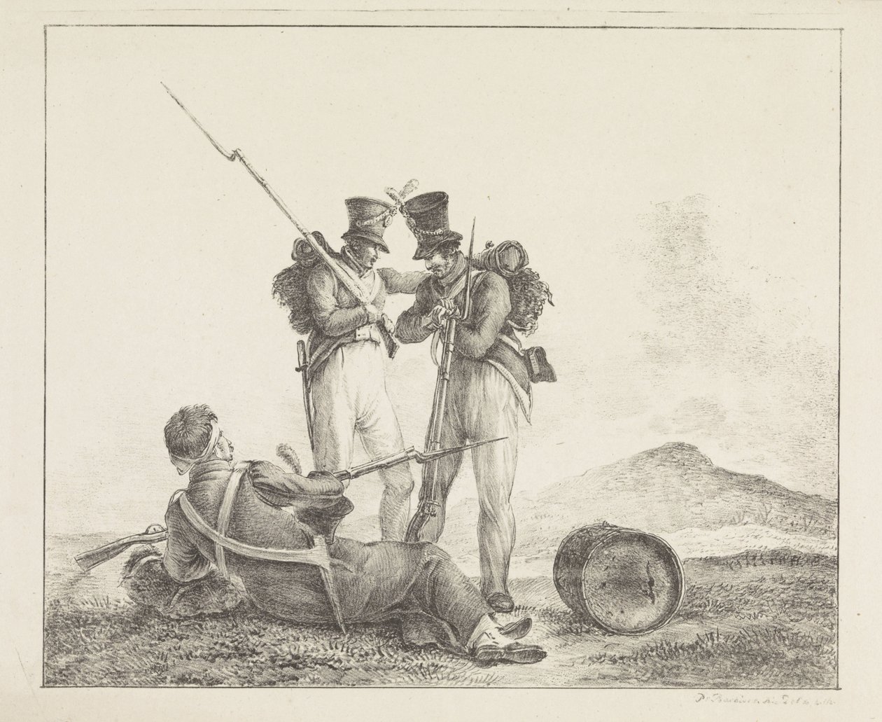 Tre soldater på slagmarken af Pieter Bartholomeusz. Barbiers