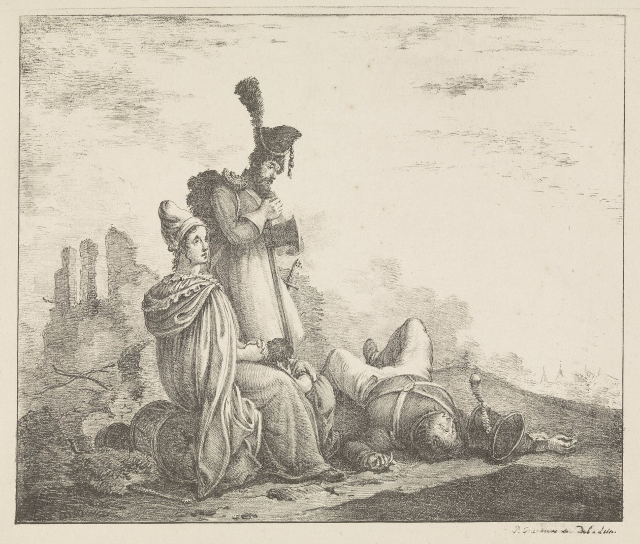 Sørgende selskab med død soldat af Pieter Bartholomeusz. Barbiers