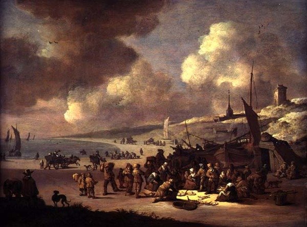 Kysten ved Scheveningen (olie på panel) af Pieter Bouts