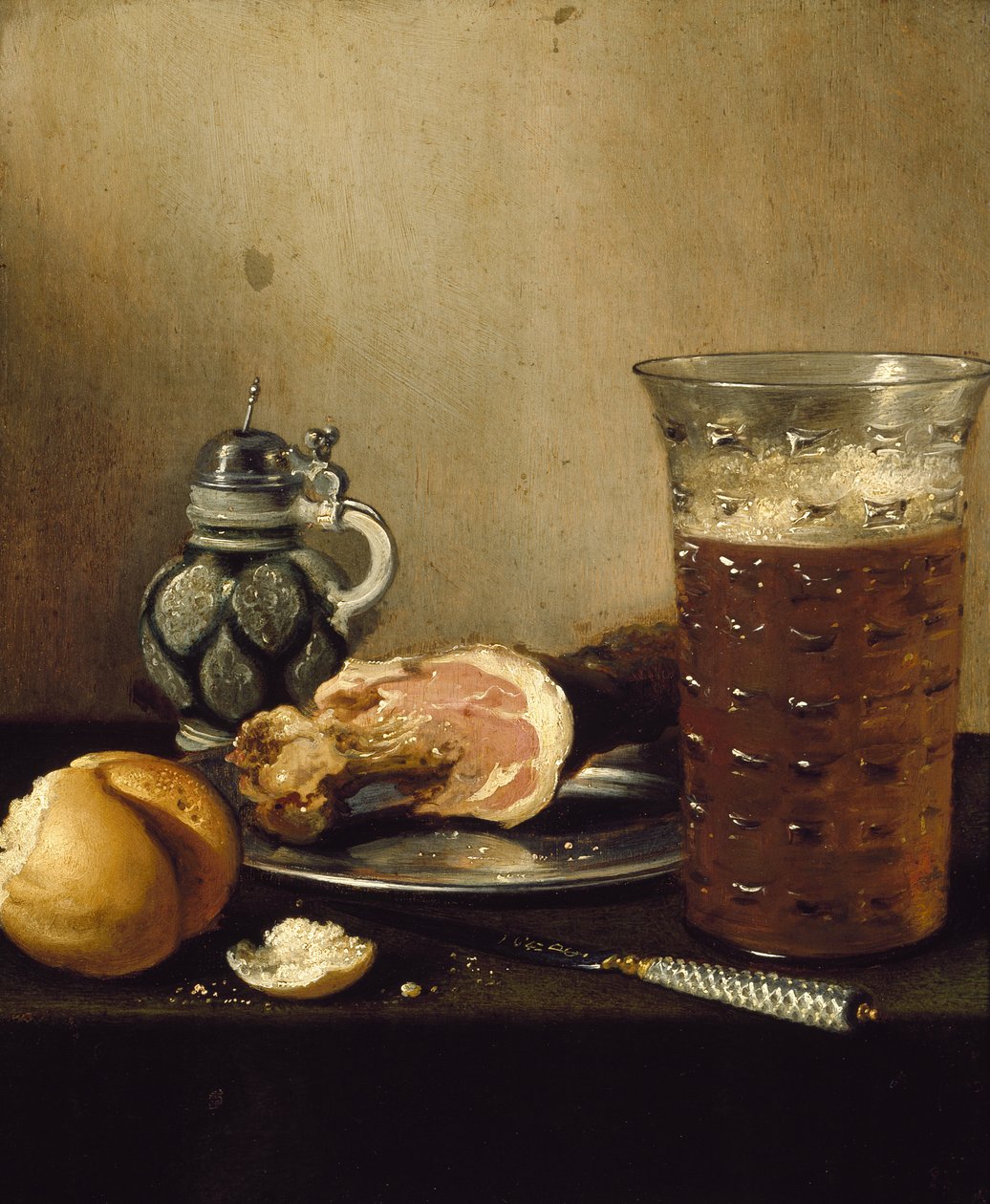Stilleben med en skinke, 1600-tallet af Pieter Claesz