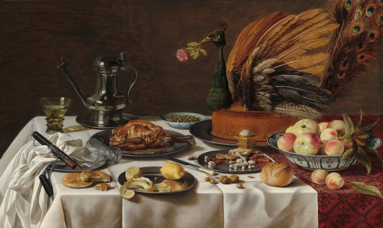 Stilleben med en påfugltærte af Pieter Claesz