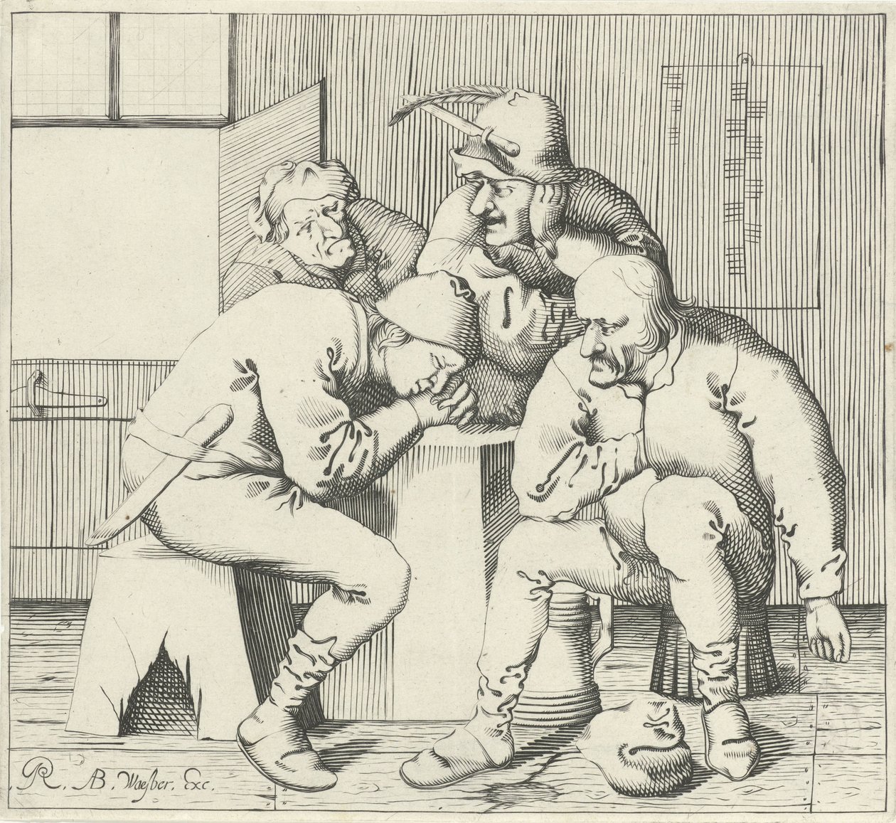 Fire mænd omkring et bord af Pieter Jansz Quast (possibly)