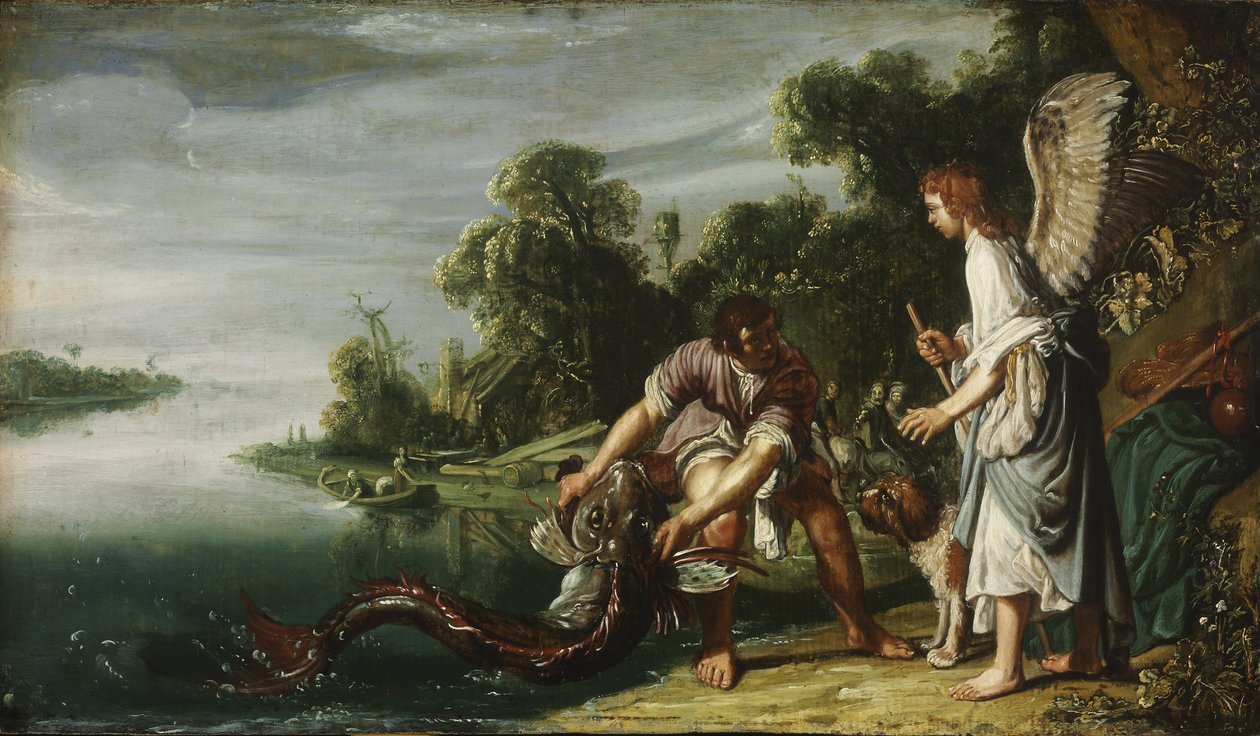 Englen og Tobias med fisken af Pieter Lastman