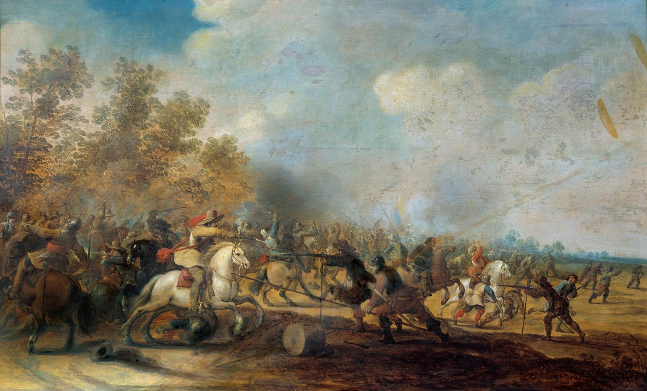 Cavalry Charge-maleri af Pieter Meulener (1602-1654) af Pieter Meulener
