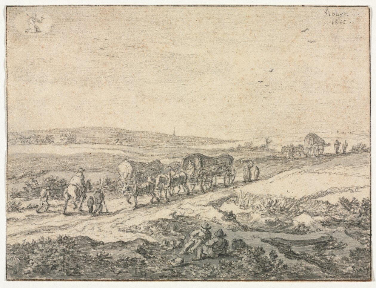 august: Landskab med vogne, c.1655. af Pieter Molyn