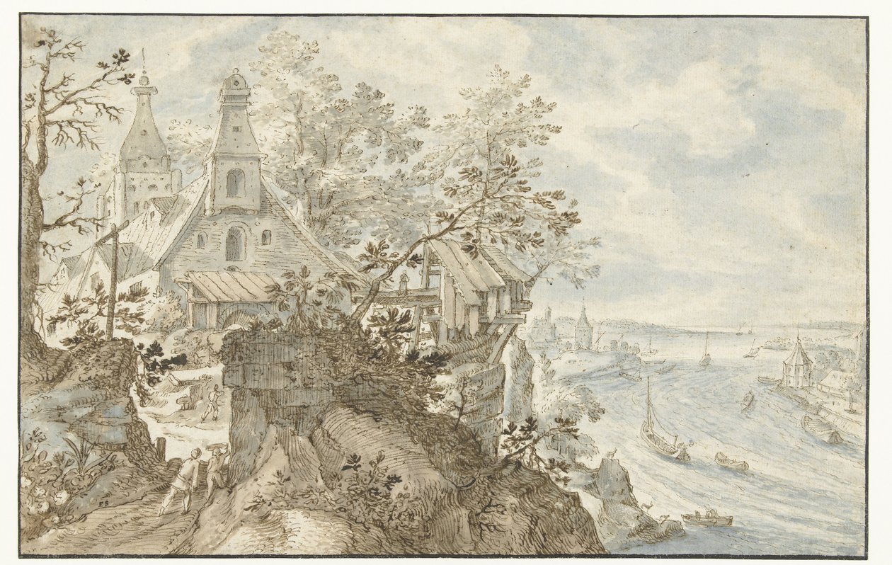 Flod med et kapel til venstre af Pieter Stevens (I)