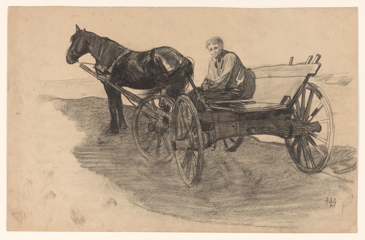Hest og vogn med nogen i af Pieter de Josselin