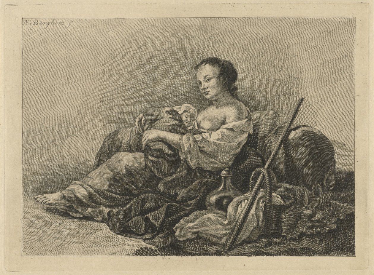 Hyrdinde med barn af Pieter de Mare