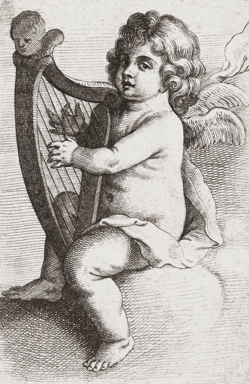 En engel, der spiller på harpe. af Pieter van Avont