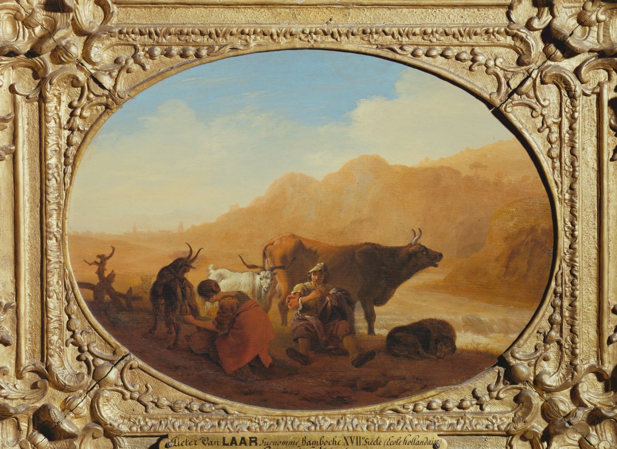 Les Patres - Malkning af køerne ... af Pieter van Laer