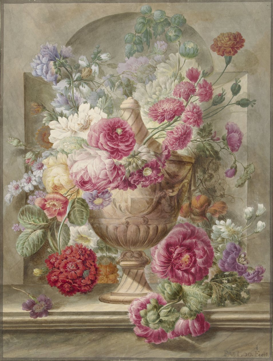 Vase med blomster af Pieter van Loo