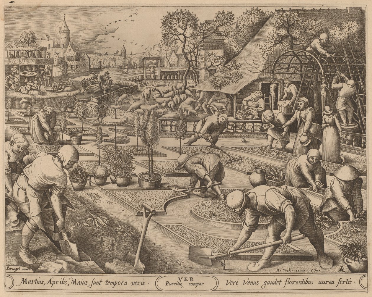Forår af Pieter van der Heyden after Pieter Bruegel the Elder