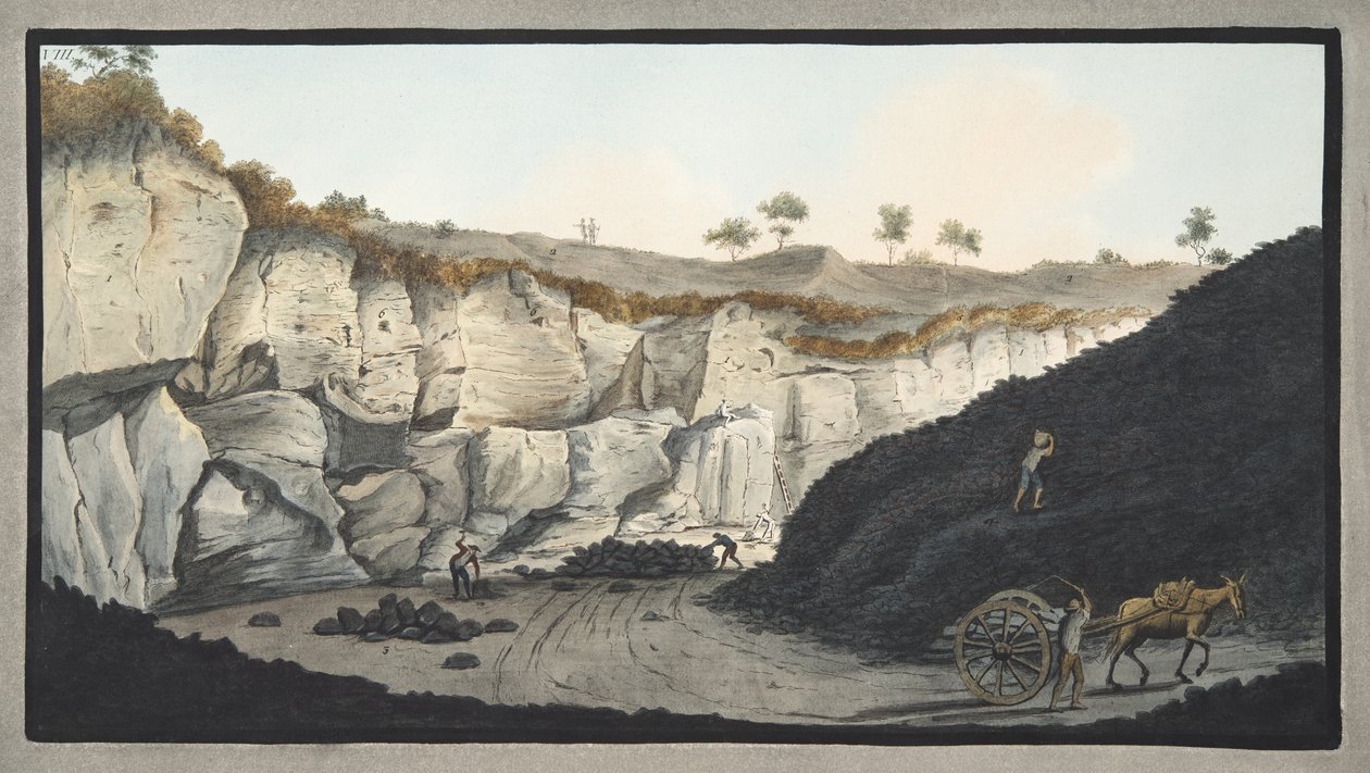 Udgravninger af et tykt lag af lava, der løb ud i havet under udbruddet af Vesuv i 1631, plade 8 fra 