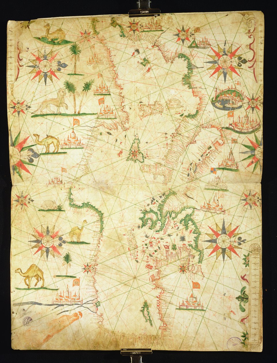 Middelhavsbassinet, fra et nautisk atlas, 1651 (blæk på vellum) (se også 330923-330924) af Pietro Giovanni Prunes