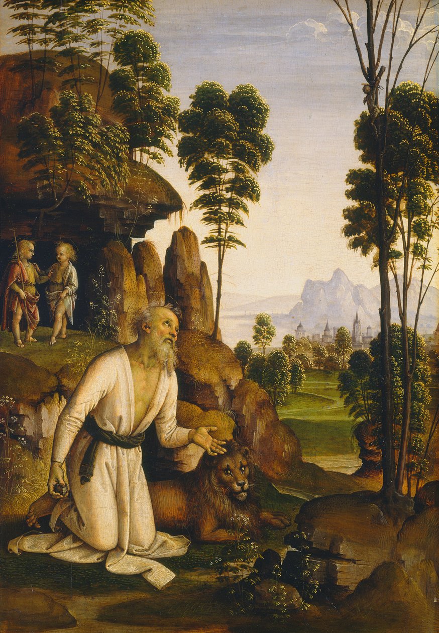 Sankt Hieronymus i vildmarken, ca. 1490-1500 (tempera på panel) af Pietro Perugino
