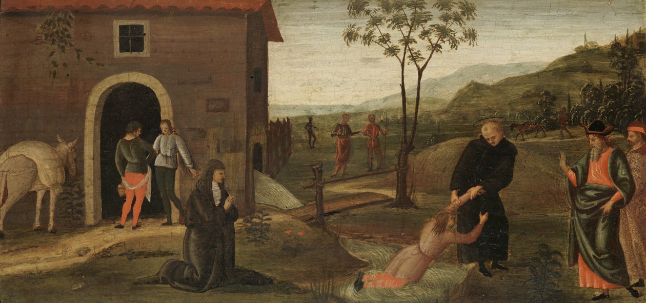 Skt. Nicholas af Tolentino redder en dreng fra at drukne, ca. 1500-30 (tempera på træpanel) af Pietro Perugino
