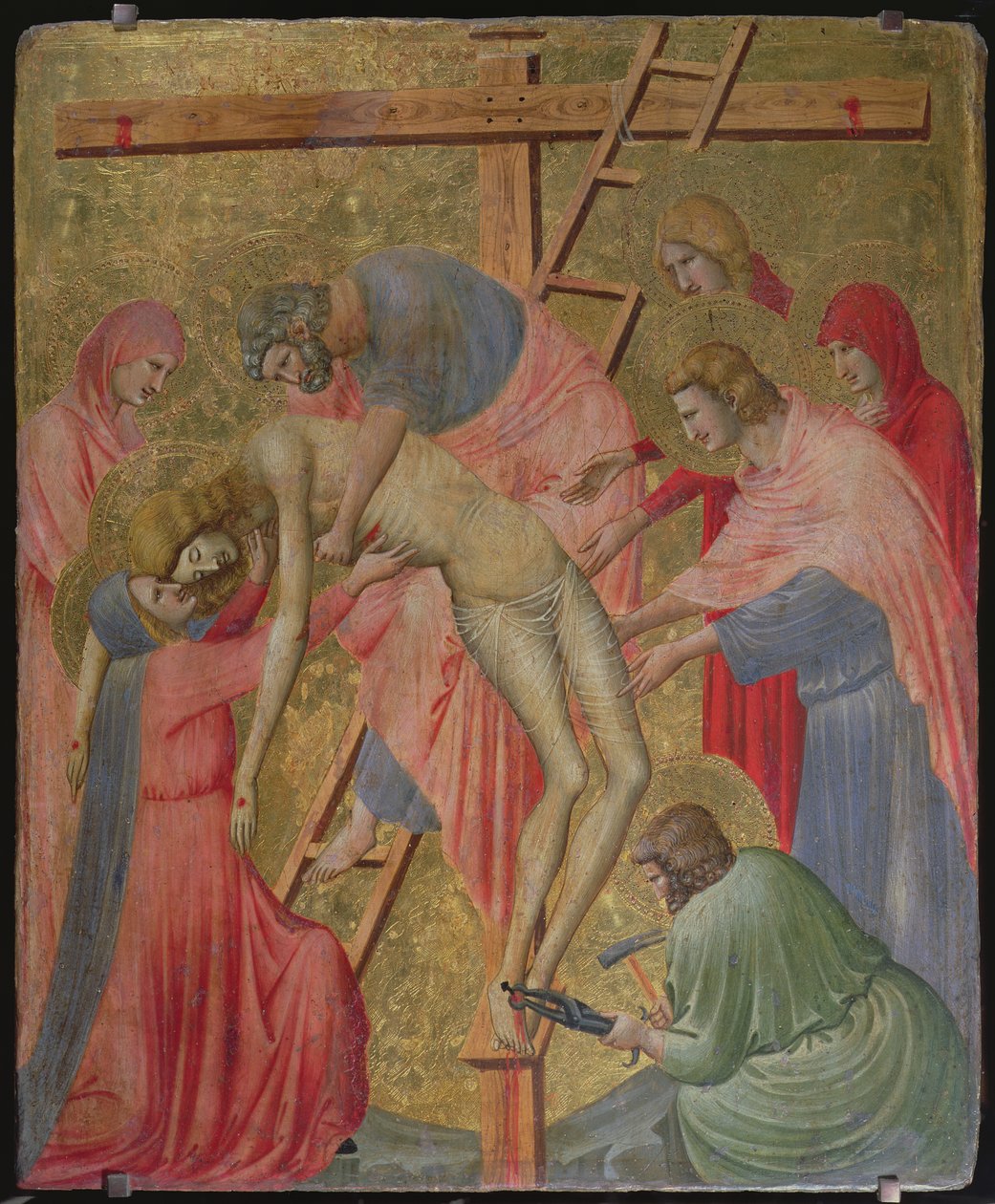 Nedstigning fra korset olie og bladguld på panel af Pietro da Rimini