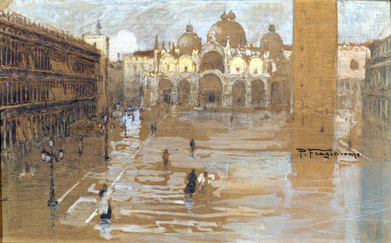 Venedig, Markuspladsen. Maleri af Fragiacomo. af Pietro Fragiacomo