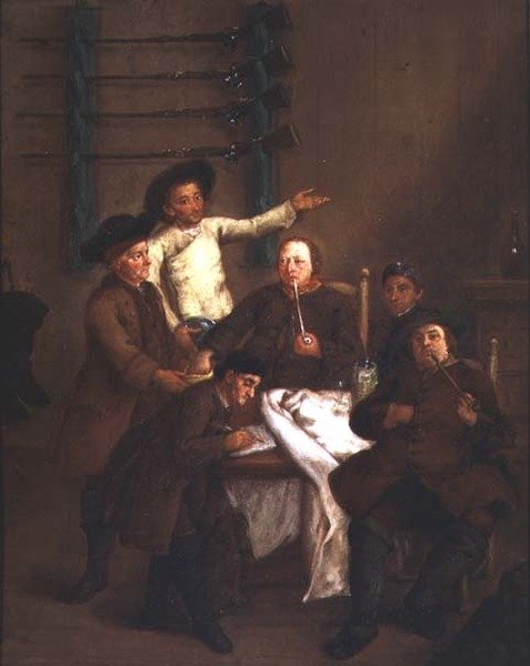 Jægerne trækker numre (olie på panel) af Pietro Longhi