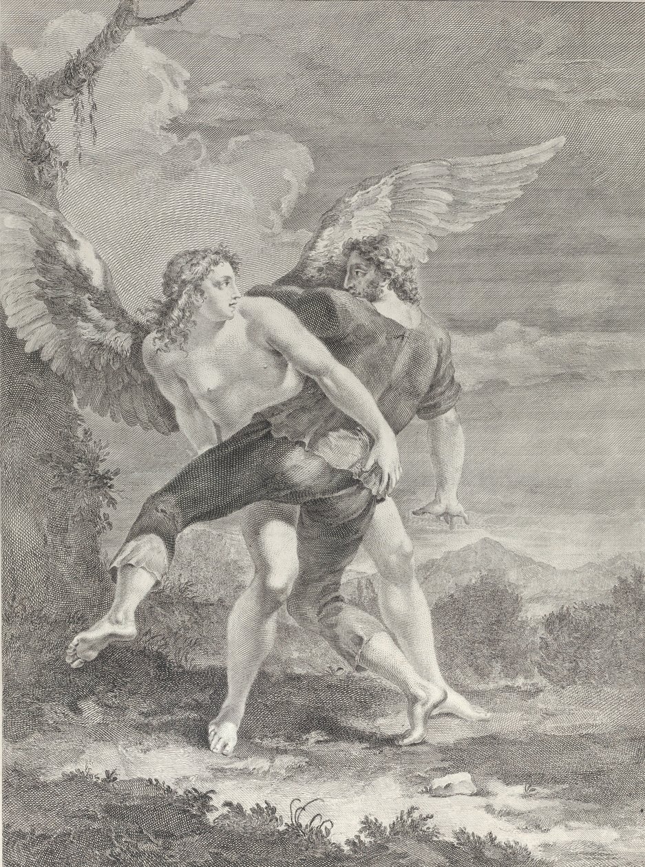 Jakob kæmper med englen, 1730-39. af Pietro Monaco