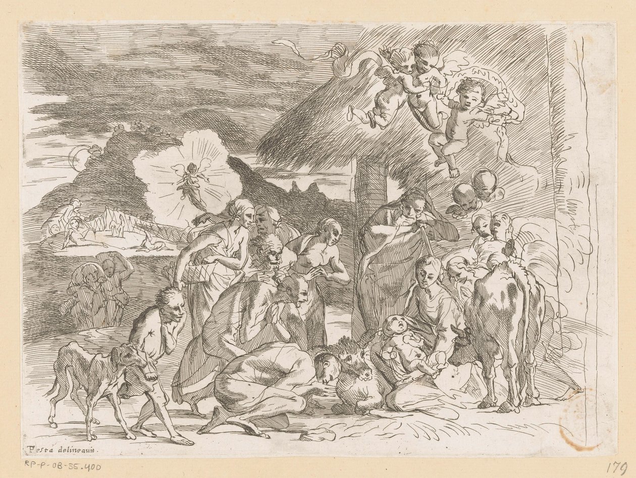 Tilbedelse af hyrderne af Pietro Testa