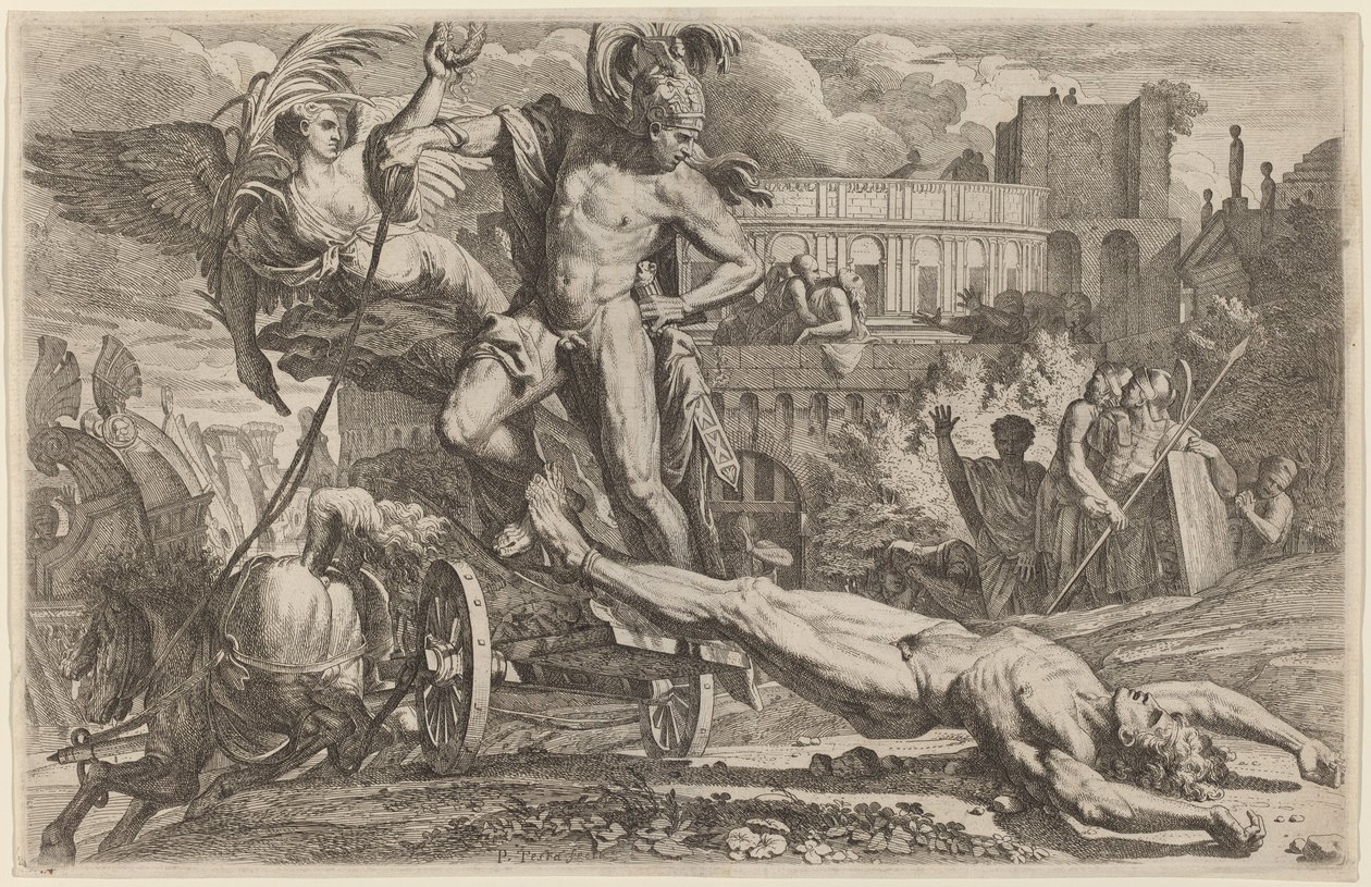 Achilles trækker liget af Hector af Pietro Testa
