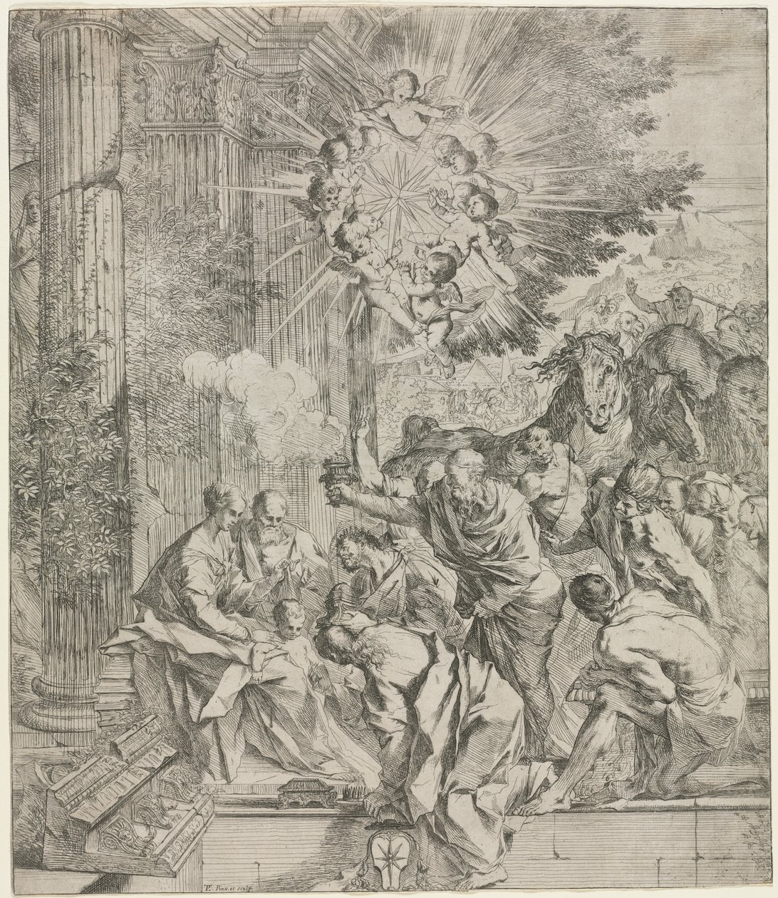 Tilbedelse af Magi af Pietro Testa