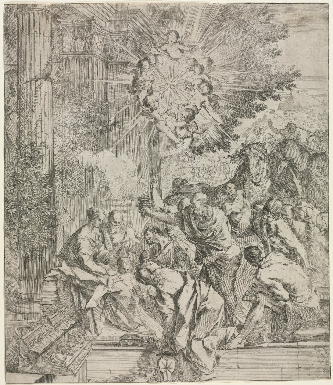 Tilbedelse af Magi, 1636-1638. af Pietro Testa