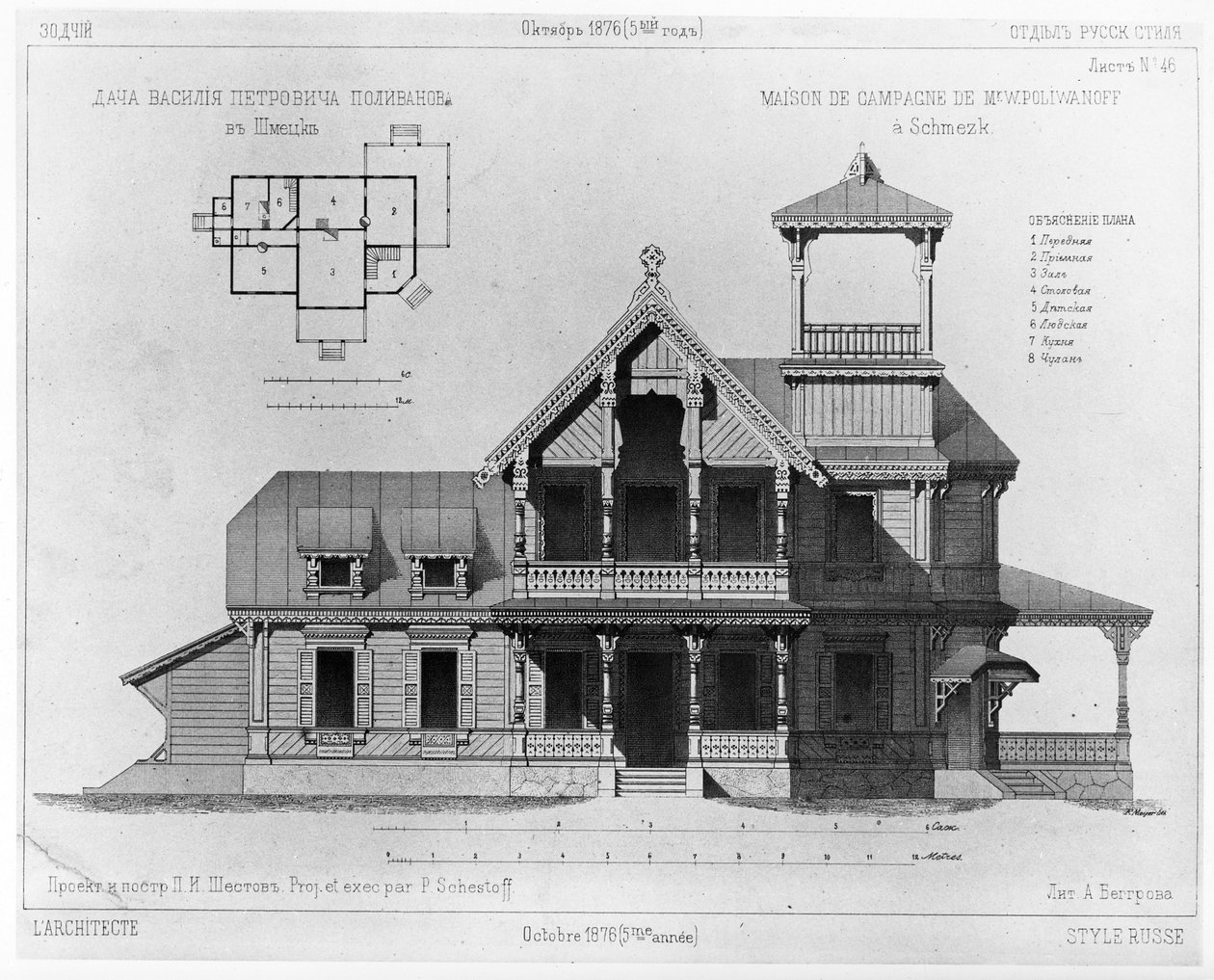 Design til Polivanovs landlige dacha i Shmetsk, 1876 af Piotr Shestov