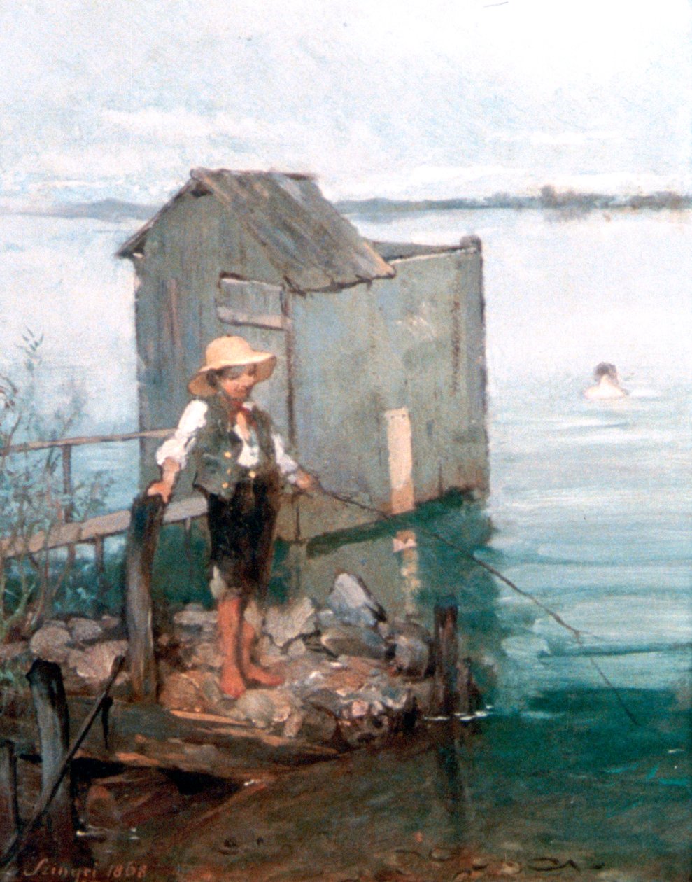 Badehytte med dreng, 1868 af Pál Szinyei Merse