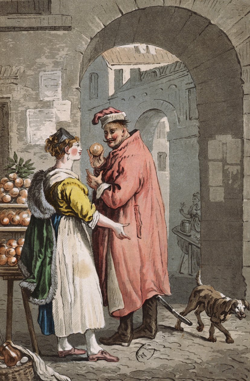 Orange sælger i Warszawa, ca. 1810 (farvet gravering) af Polish School