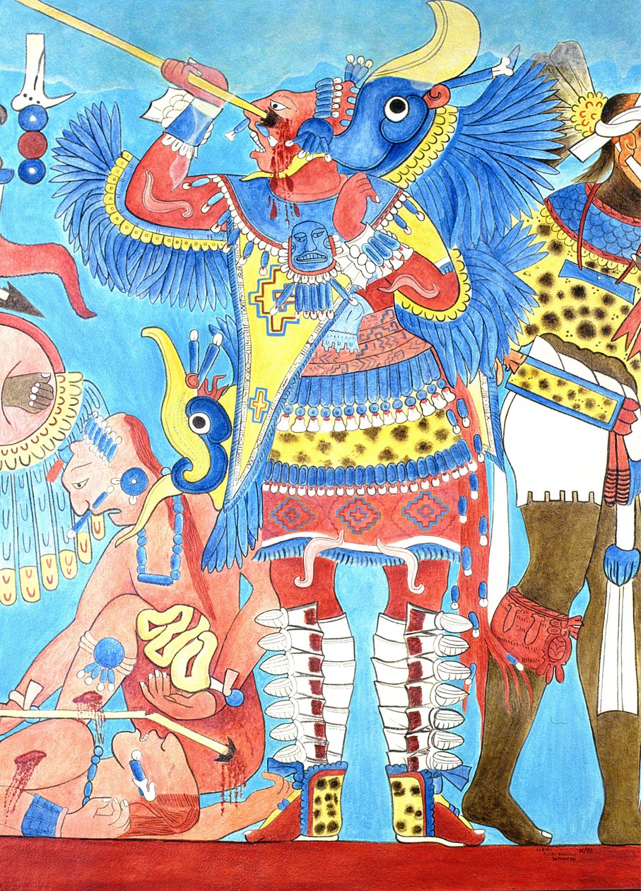 Reproduktion af et vægmaleri i Cacaxtla, Mexico af Pre Columbian