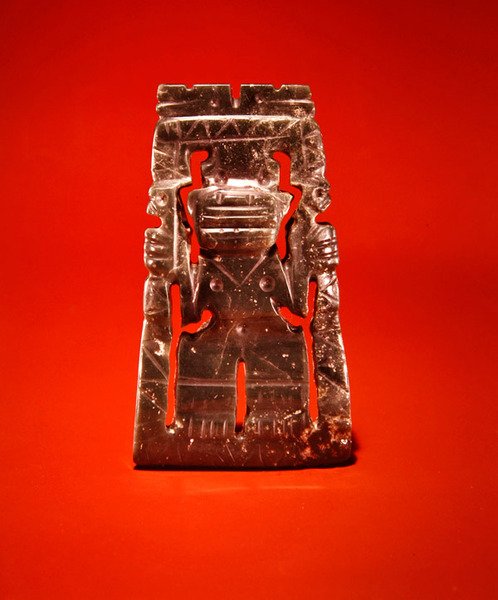 Indrammet figurvedhæng, fra Guacimo, Linea Vieja-området (gennemskinnelig blå-grøn jade) af Pre Columbian Pre Columbian