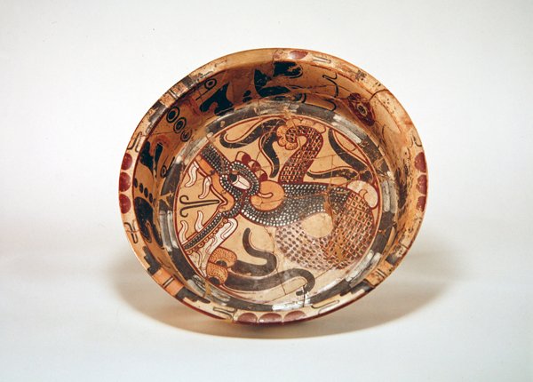 Stor flad skål med drage, Los Tuxtlas, Vera Cruz (keramik) af Pre Columbian Pre Columbian