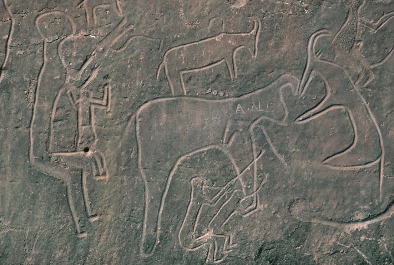 Menneskefigurer og dyr (klippemaleri) af Prehistoric