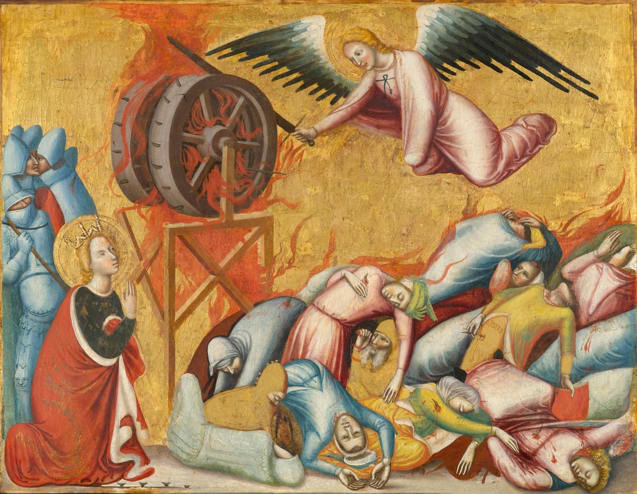 St. Catherine af Alexandria befriet fra hjulet, ca. 1325-1330 (tempera og bladguld på panel) af Pseudo Jacopino di Francesco