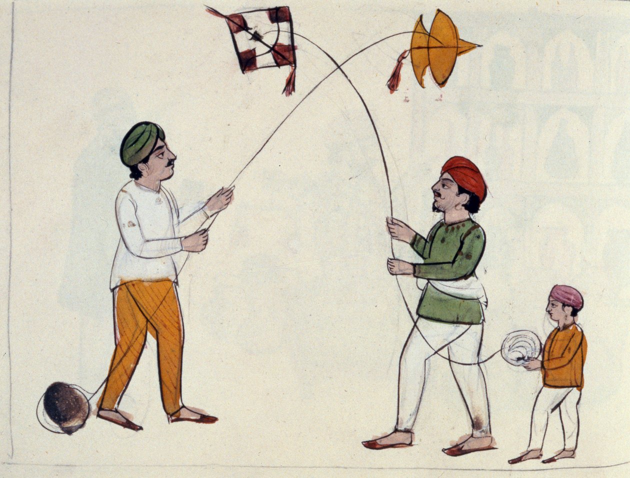 Flying Kites, ca. 1890 (wc på papir) af Punjabi School