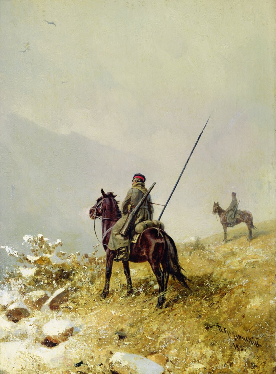 Patruljen, 1887 (olie på pap) af Pyotr Nikolayevich Grusinsky