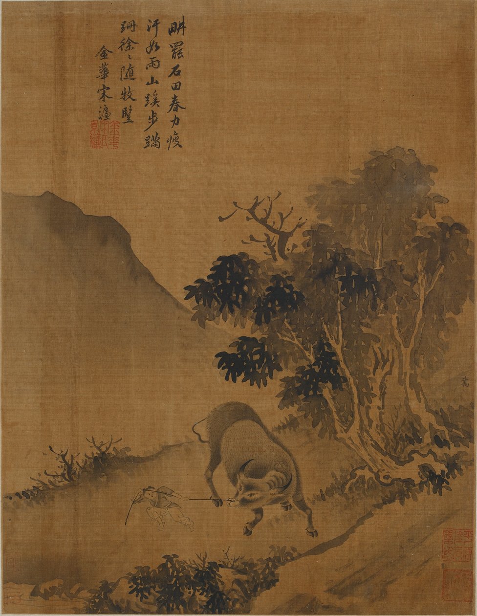 Flok-dreng trækker vandbøffel af Qing Dynasty Chinese School