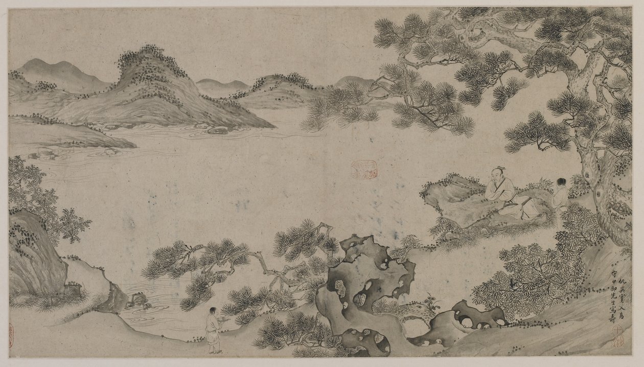 Flodlandskab (blæk på papir) af Qing Dynasty Chinese School