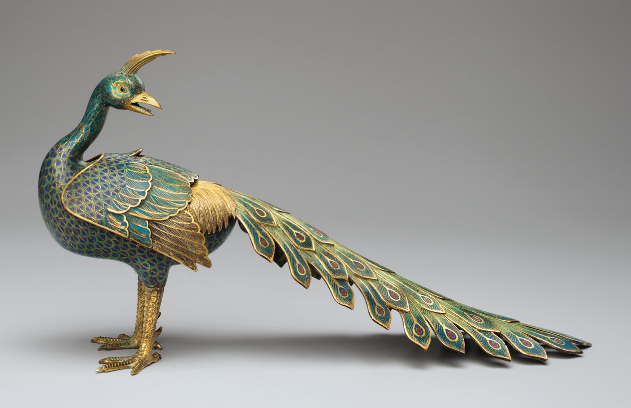 Cloisonne røgelseskar i påfugleform af Qing Dynasty   Qianlong Period Chinese