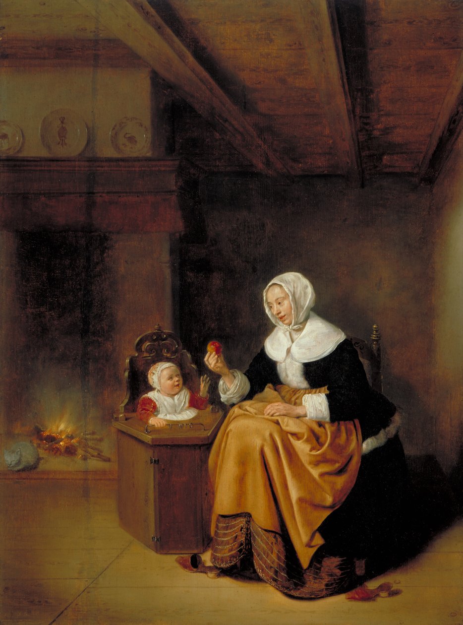 Mor og barn i et indre, c.1660 af Quiringh Van Brekelenkam