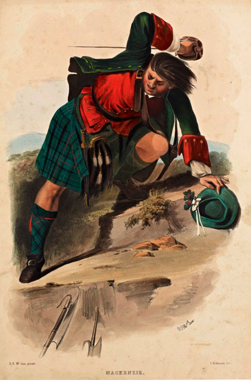 Et litografi af et medlem af den skotske klan af MacKenzie af R. R. McIan