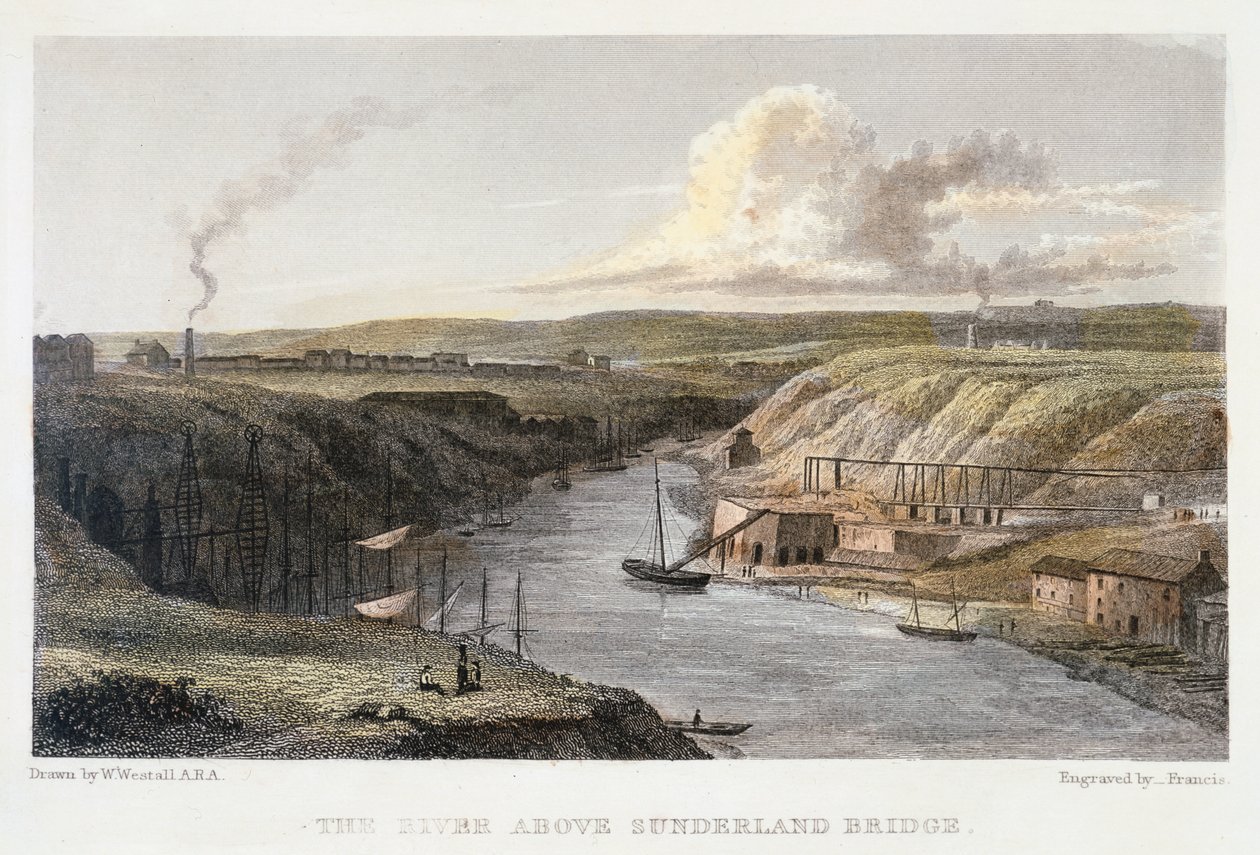 The Wear over Sunderland Iron Bridge, c1829. af R Francis