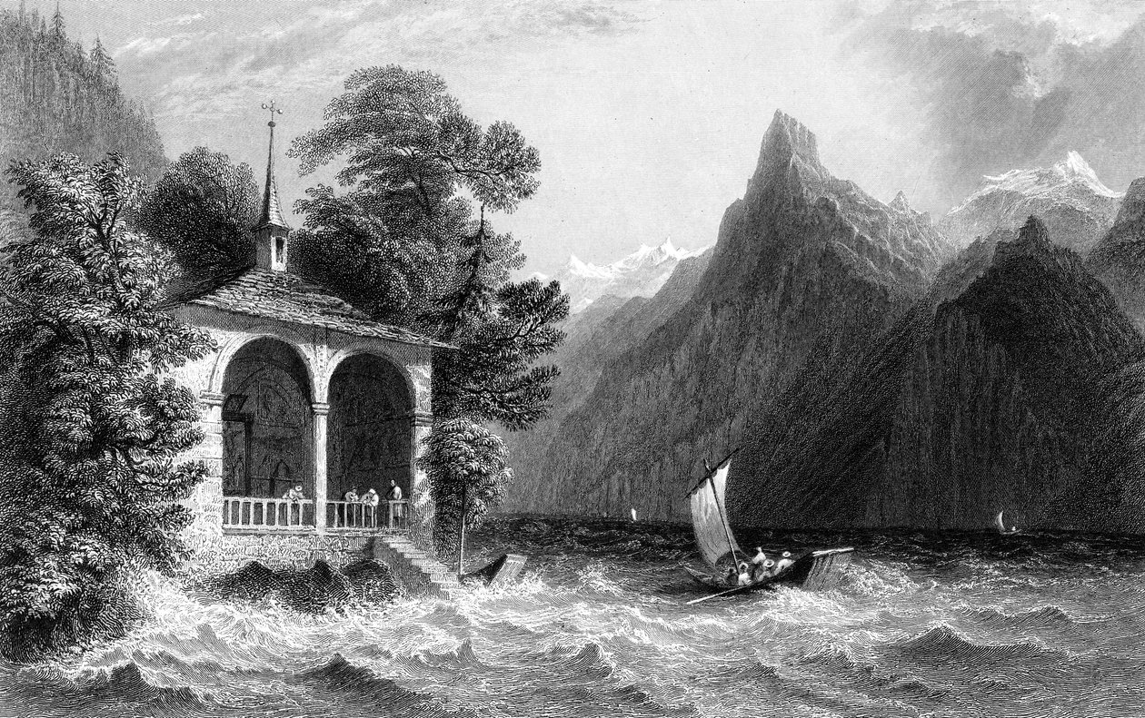 Fortæller Kapel, Uri-søen, Schweiz, 1836. af R. Wallis
