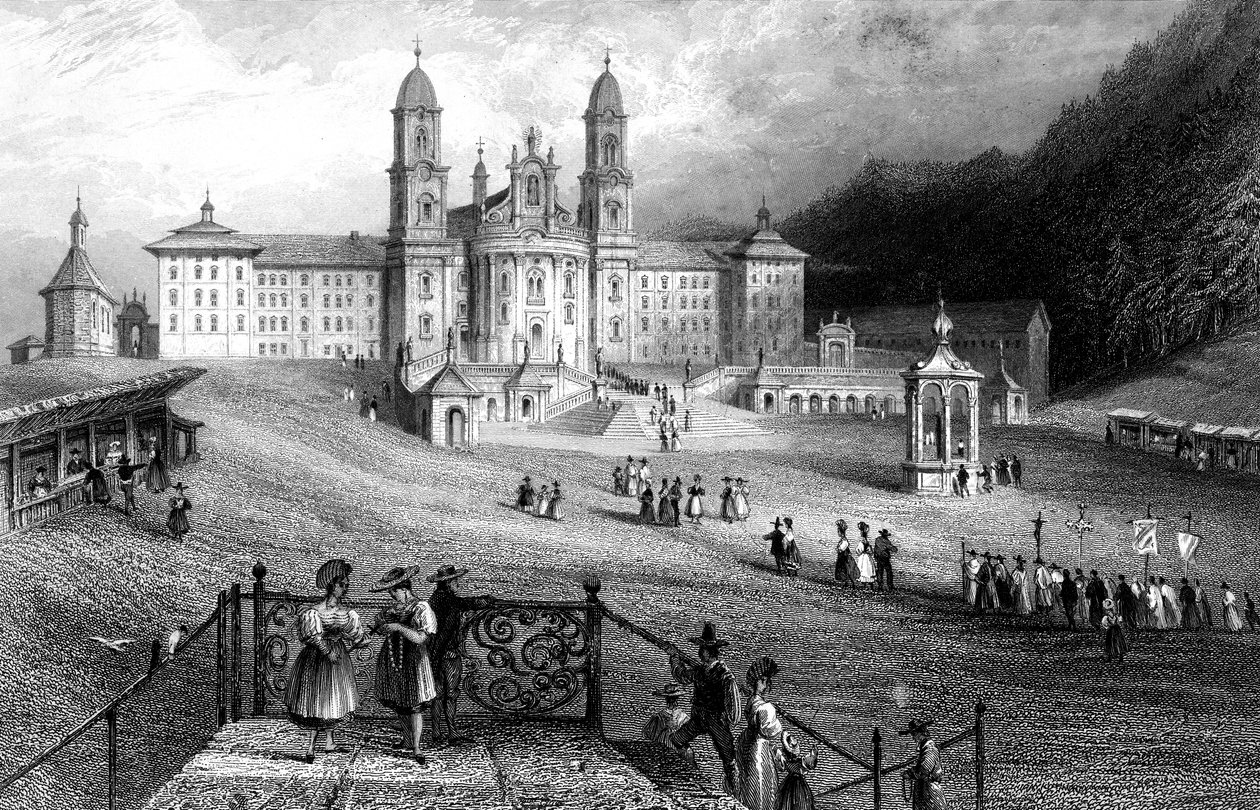 Einsiedeln-klosteret, Schwyz, Schweiz, 1836. af R. Wallis